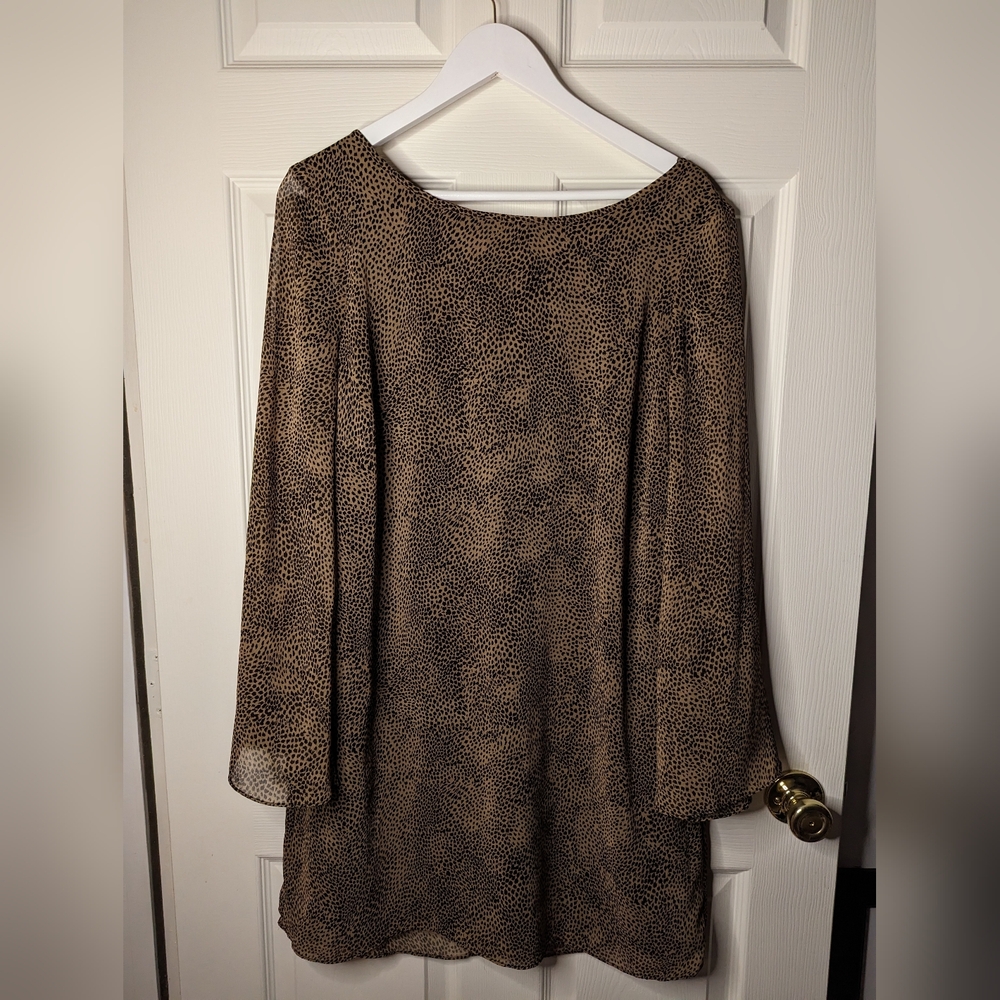 MSK Brown And Black  leopard print sheath Dress long sleeves size 14